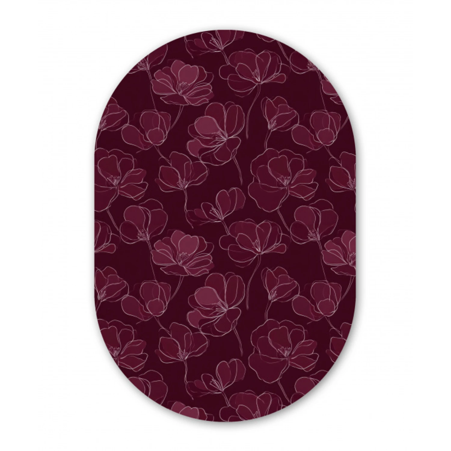 Bloemen - Patroon - Bordeauxrood Wandcirkel Ovaal Forex klein 630 -3d