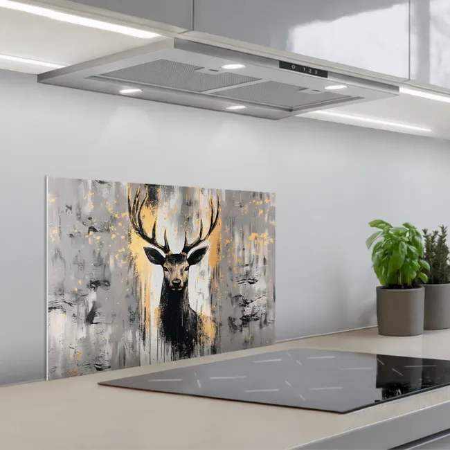 Abstract - Hert - Gewei - Goud keuken achterwand spatscherm klein -3d_schuin