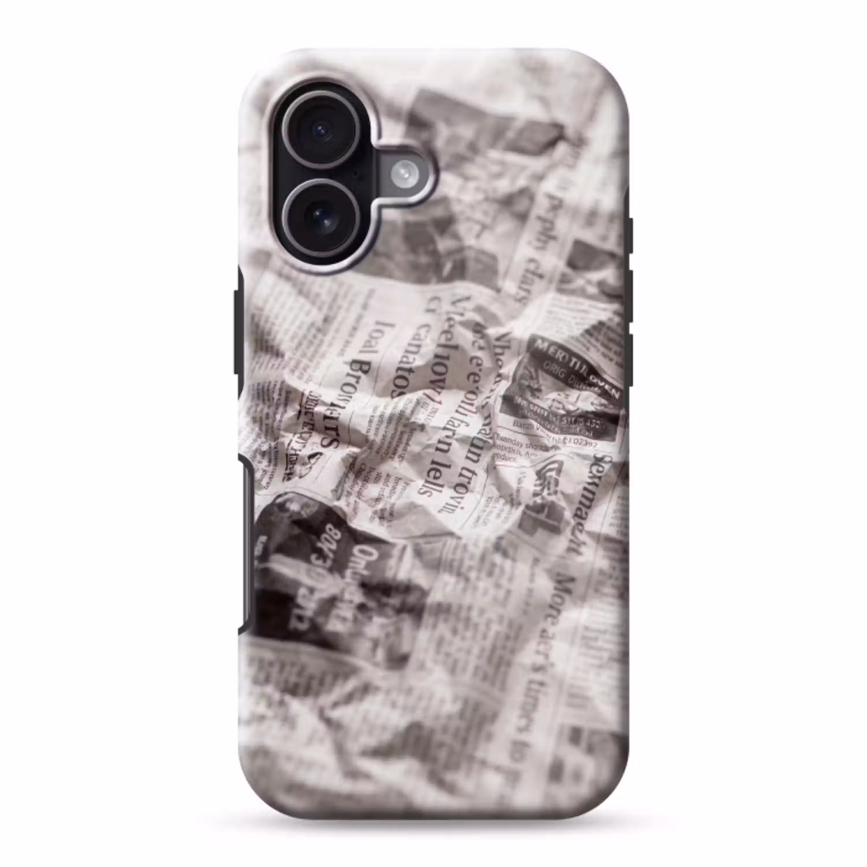 Krant - Gekreukeld - Textuur - Vintage - Zwart-wit Toughcase MagSafe Apple iPhone 17 klein -3d