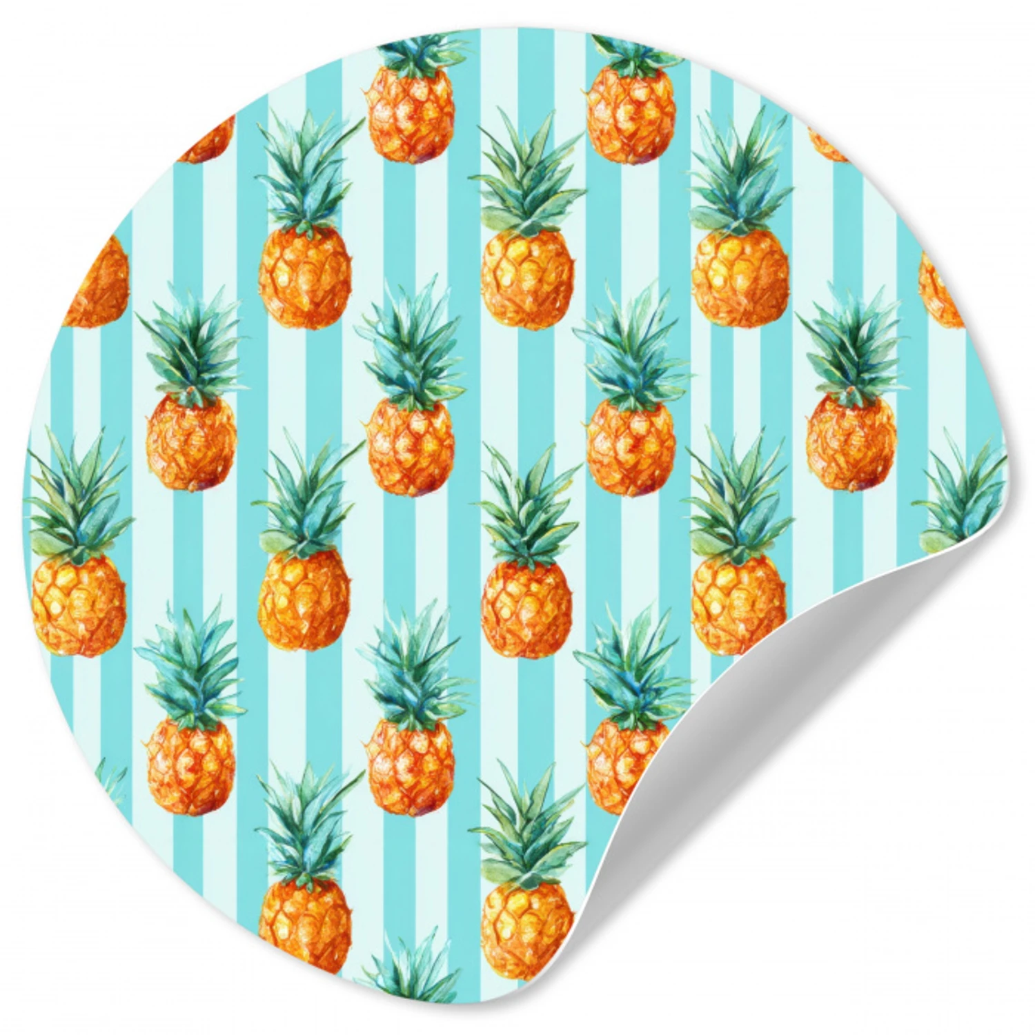 Ananas - Strepen - Groen Wandcirkel behangsticker klein 186 -3d