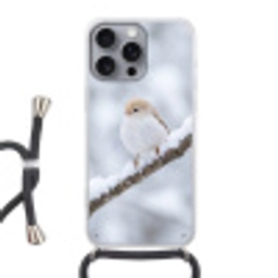 Vogeltje - Sneeuw - Tak - Winter - Zacht Hoesje iPhone 16 Pro Max met koord klein -3d
