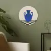 Vaas - Blauw - Geblokt - Modern Akoestische PET Vilt - Rond klein -sfeer2