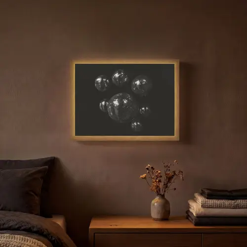 Discoballen - Minimalistisch - Zwart Light Box met batterij (Wandlamp) middel -sfeer4
