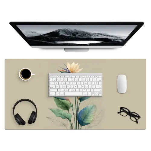 Paradijsvogelbloemen - Blauwgroene bladeren - Beige Muismat XXL klein -3d