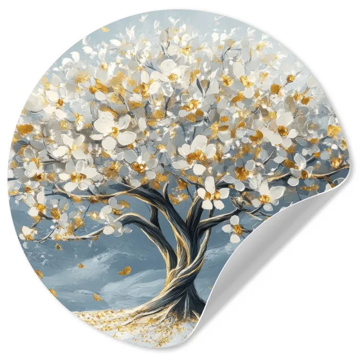 Boom - Winter - Levensboom - Modern - Goud Wandcirkel behangsticker klein -3d