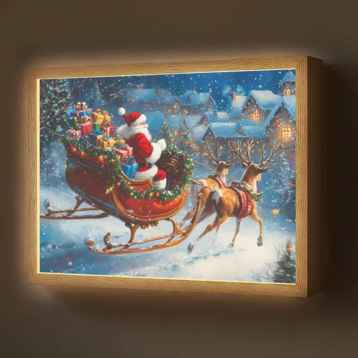 Kerstman - Rendier - Kerst - Sneeuw Light Box met batterij (Wandlamp) middel -z3d_website
