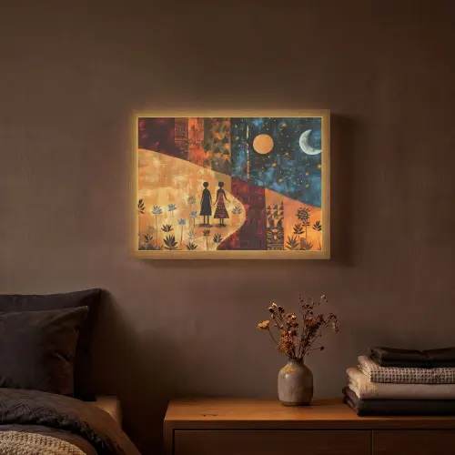 Silhouetten - Abstract - Zon - Maan Light Box met batterij (Wandlamp) middel -sfeer4