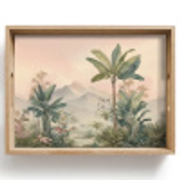 Tropisch landschap - palmbomen - Bloemen - Roze lucht Dienblad Rechthoek middel -z3d_shopping