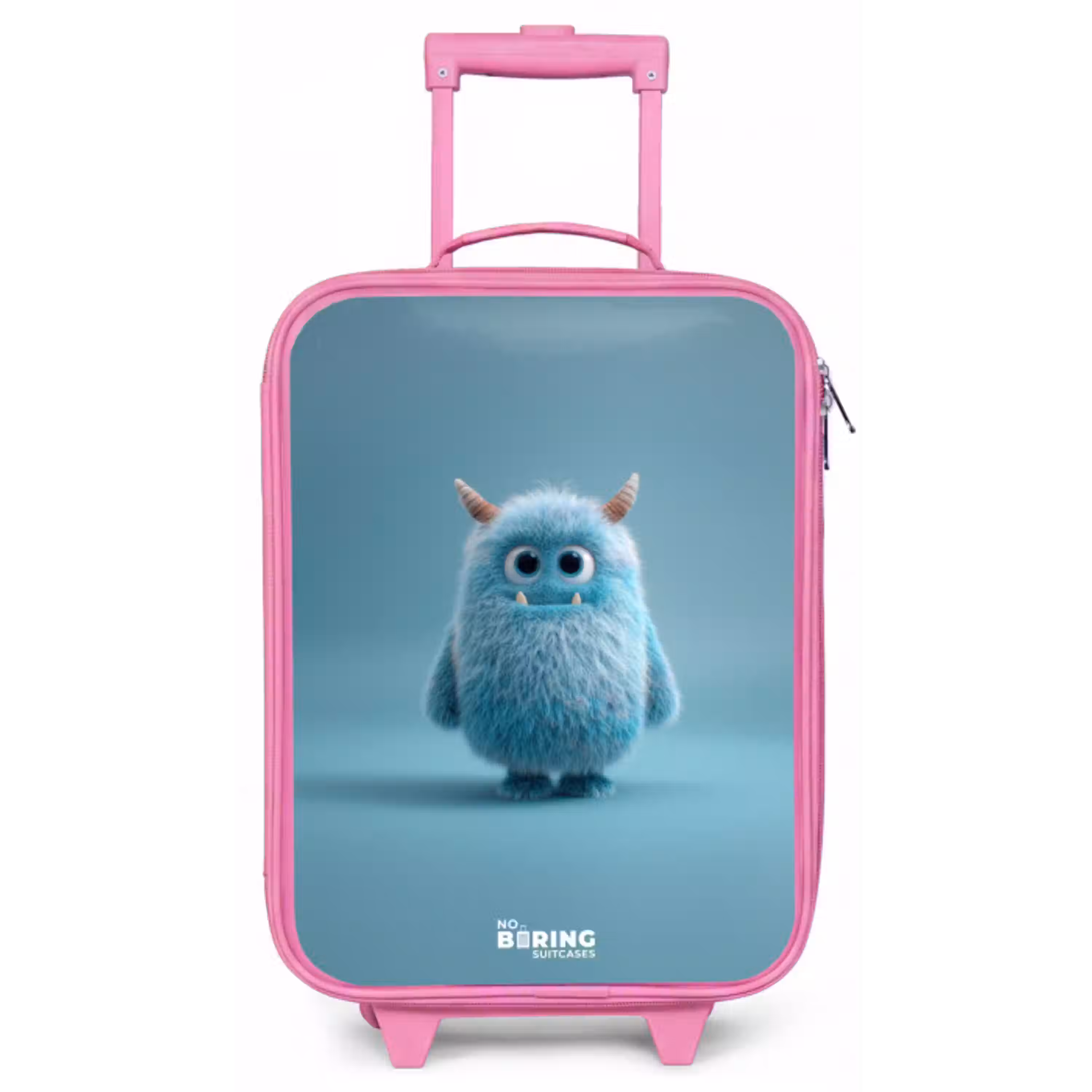 Blauw pluizig monster met hoorns Kinderkoffer - Roze klein -zz3dotto