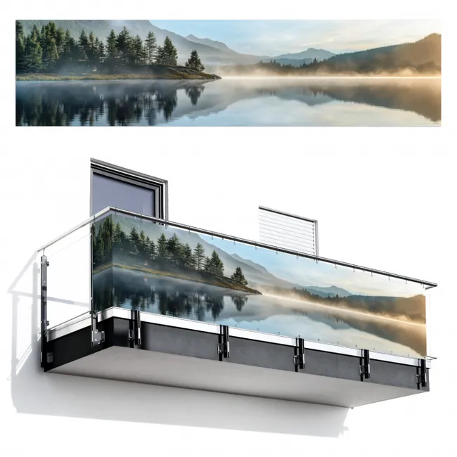 Balkonscherm - Meer - Mist - Bergen - Landschap