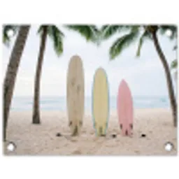 Surfboard - Palmbomen - Kleurrijk tuinposter los doek klein -3d