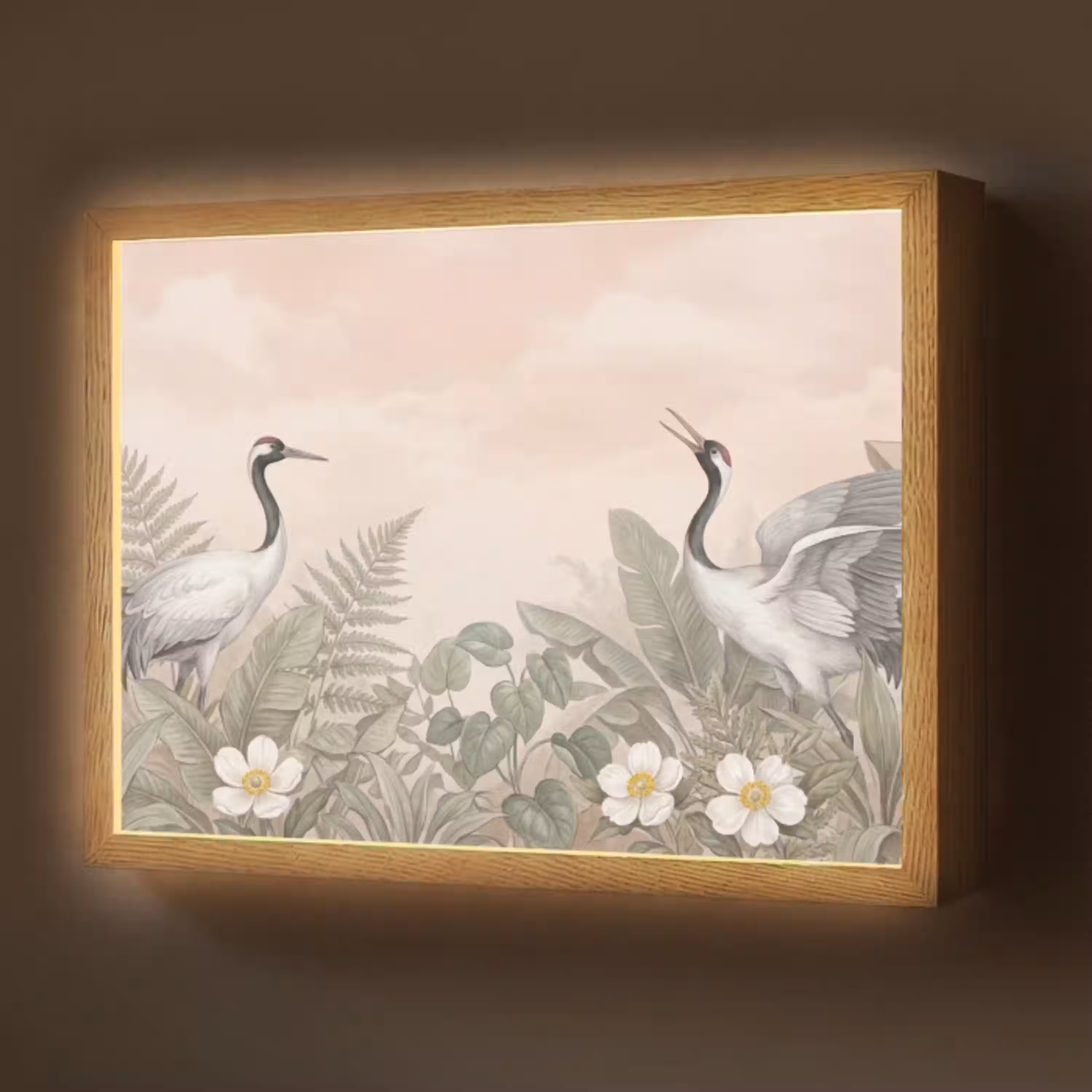 Kraanvogels - Natuur - Roze Light Box met batterij (Wandlamp) middel -z3d_website