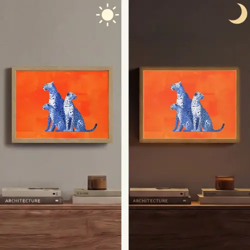 Luipaarden - Stippen - Oranje Light Box met batterij (Wandlamp) middel -sfeer3
