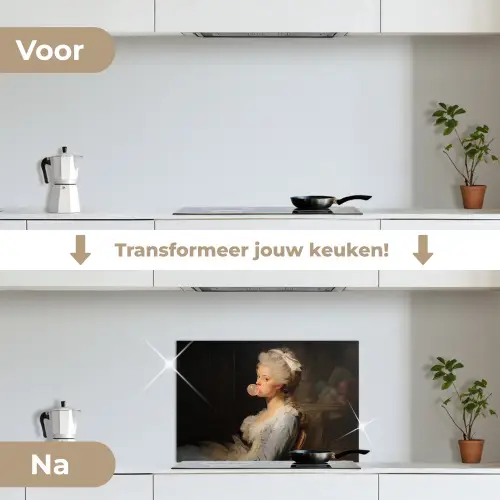 Vrouw - Barokjurk - Kauwgom keuken achterwand spatscherm klein -voor_na_NL
