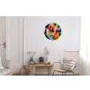 Schilderij - Abstract - Bloemen - Roze Wandcirkel aluminium klein -woonkamer
