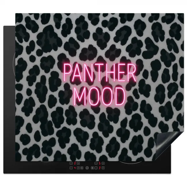 Herdabdeckplatte - Pantherdruck - Schwarz - Neonschrift - Rosa