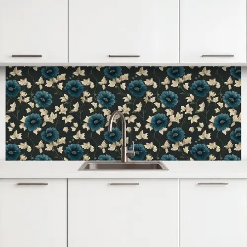 Botanisch - Bloemen - Blauw keuken achterwand 2 middel 871 -3d