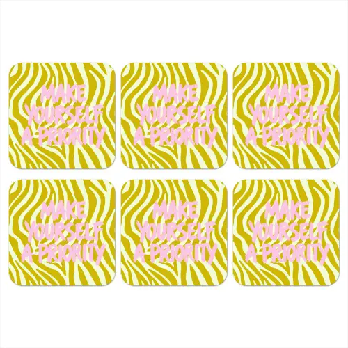Zebraprint - Priority - Roze onderzetter kurk middel -3d