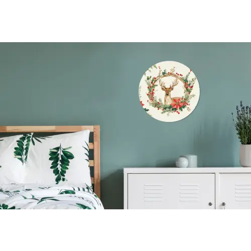 Kerstkrans - Hert - Hulst - Rood Wandcirkel aluminium klein -slaapkamer
