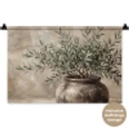 Olijfplant - Aardenpot - Abstract - Beige Wandkleed katoen klein -t3d_DE