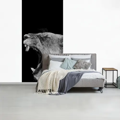 Dieren - Leeuw - Zwart - Wit - Portret fotobehang vinyl groot -slaapkamer