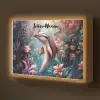 Dolfijn - Vissen - Onderwaterwereld - Bloemen Light Box met batterij (Wandlamp kind) middel -z3d_website