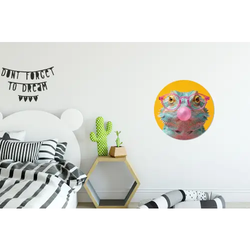 Kameleon - Kauwgom - Kleurrijk Wandcirkel aluminium klein -kinderkamer
