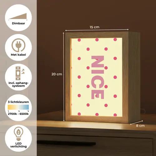 Nice - Stippen - Roze - Geel Light Box met kabel (Tafellamp) klein -USP_NL