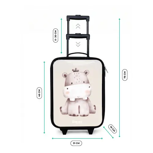 Nijlpaard op beige achtergrond illustratie Kinderkoffer - Zwart klein -productfoto_formaten