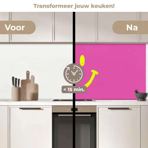 Smiley - Vrolijk - Roze keuken achterwand 2 middel -voor-na2_NL