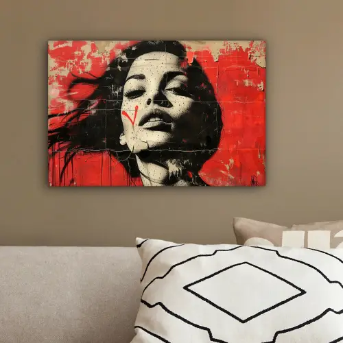 Graffiti - Vrouw - Rood - Street art - Banksy canvas 2cm klein -sfeer3