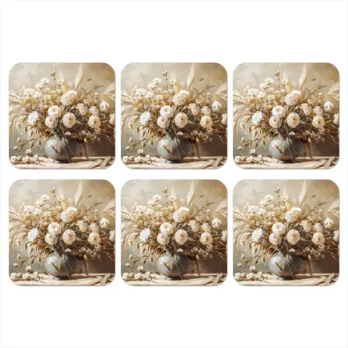 Bloemen - Vaas - Stilleven - Beige onderzetter kurk middel -3d