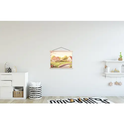 Schapen - Huisje - Platteland textielposter latten blank klein -kinderkamer