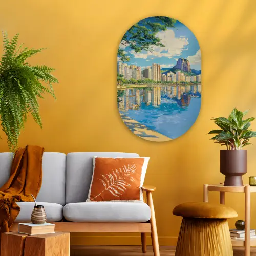 Berg - Skyline - Strand - Water Wandcirkel Ovaal Glas middel -sfeer4