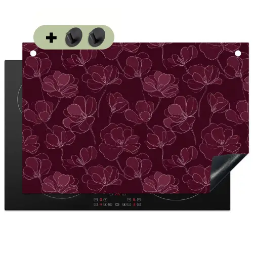 Bloemen - Patroon - Bordeauxrood Inductie beschemer met haakjes klein 777 -3d