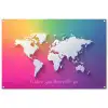 Regenboog - Quote - Wereldkaart - Dream tuinposter los doek groot -3d