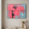 Graffiti - Meisje - Ballon - Roze - Blauw - Street art Textielframe zwart klein -sfeer2