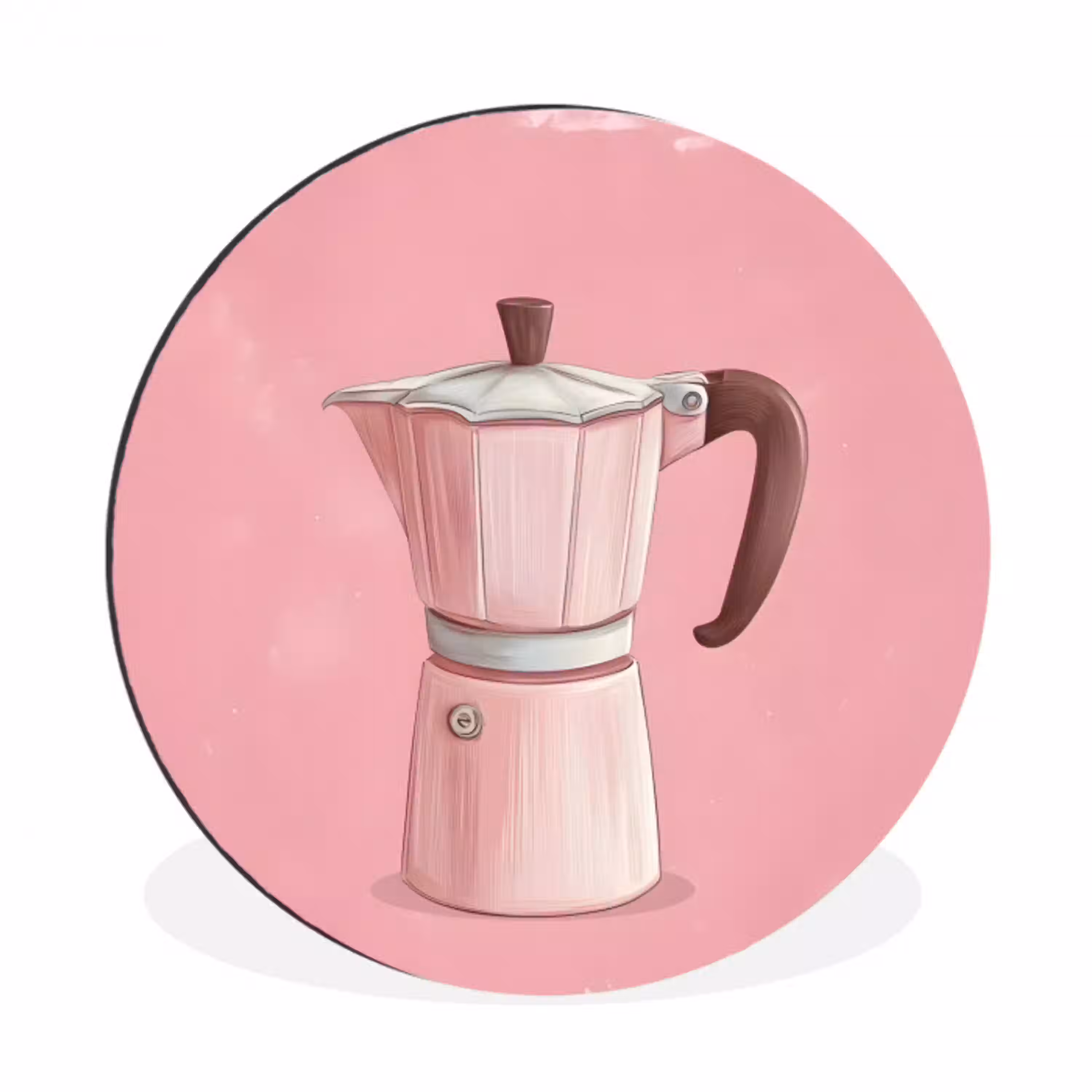 Roze - Mokkapot - Illustratie - Koffie Wandcirkel aluminium klein -3d