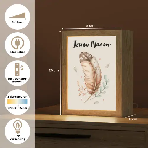 Veer - Bohemian - Boho - Pastel kleuren Light Box met kabel (Kinderlampje) klein -USP_NL
