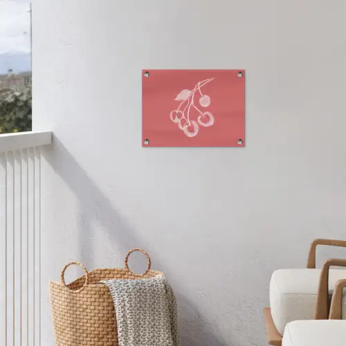 Lijnillustratie - Kersen - Tak - Wit tuinposter los doek klein -sfeer8