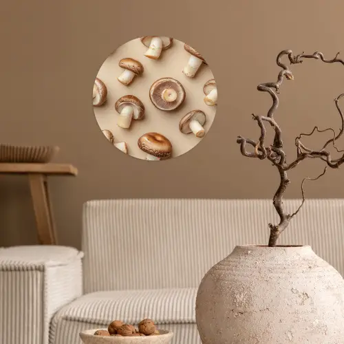 Kastanje Champignons - Beige Wandcirkel behangsticker klein -sfeer1