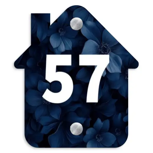 Blauwe bloemen - Traditioneel Naambord Huisje klein -3d