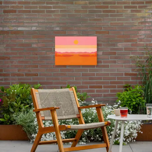 Zon - Abstract - Landschap - Oranje Tuinposter op houten frame 2 cm dik klein -sfeer3