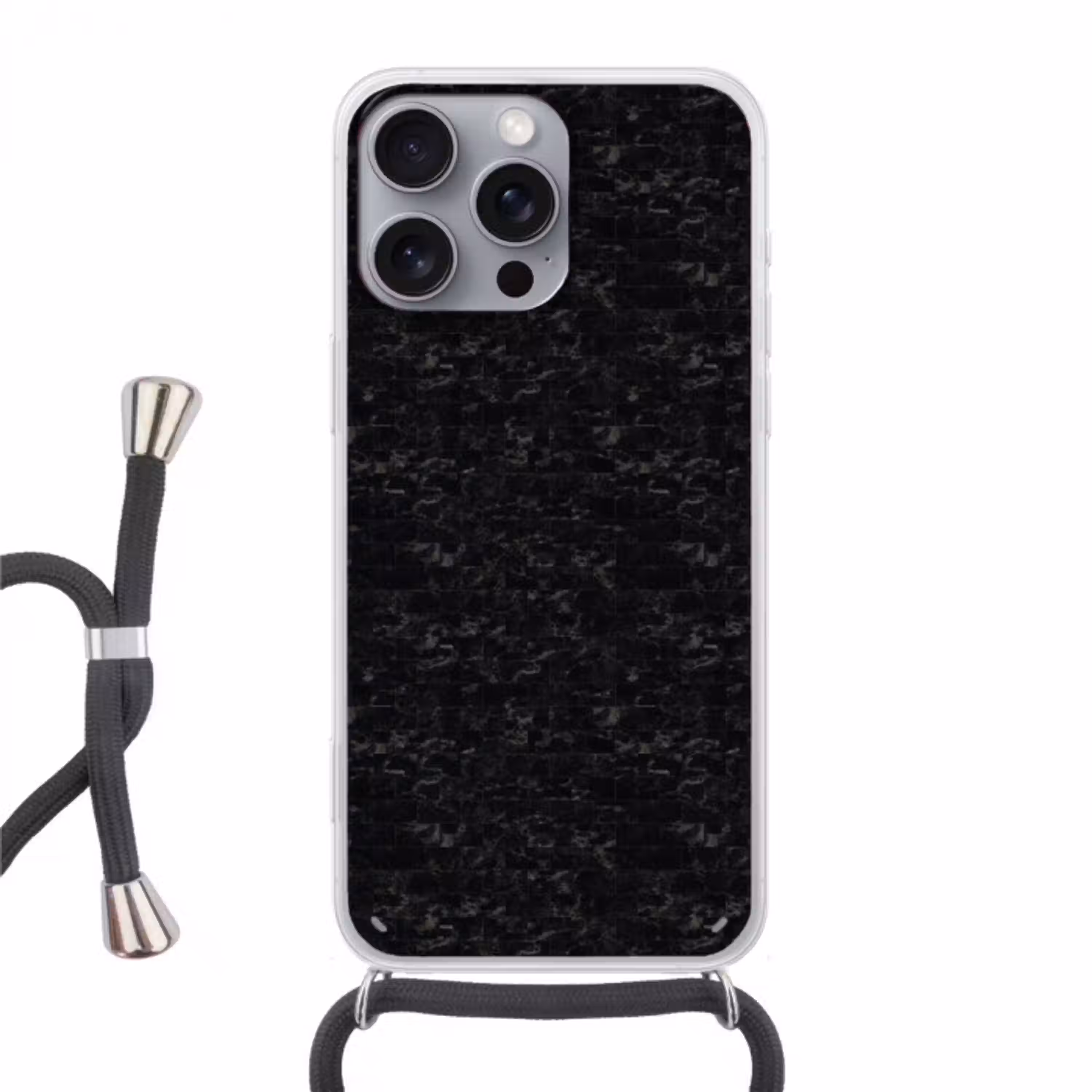 Tegels - Patroon - Marmer - Zwart Hoesje iPhone 16 Pro Max met koord klein 804 -3d