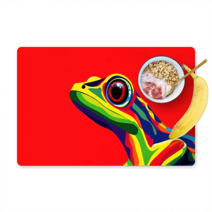 Kikker - Kleurrijk - Strepen - Ogen Placemat vinyl groot -zzzproduct_Kitchenyeah-website
