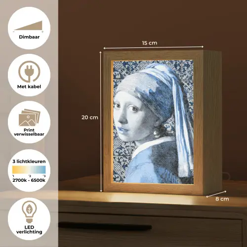 Meisje met de parel - Johannes Vermeer - Delfts blauw Light Box met kabel (Wandlamp) klein -USP_websiteoverzichtNL