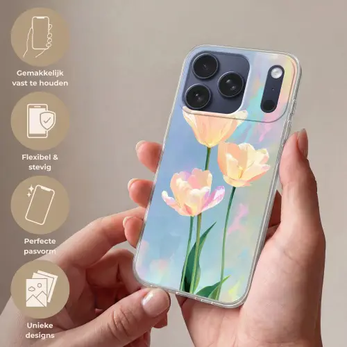 Tulpen - Roze accenten - Blauw Telefoonhoesje iPhone 17 Pro klein -sfeer3_NL