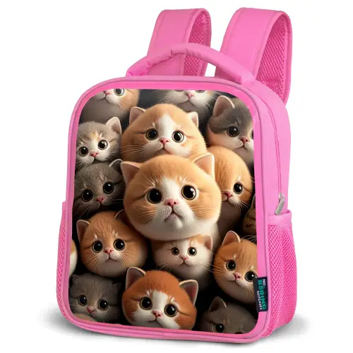 Knuffelkatjes Kinderrugzak - Roze middel -schuin