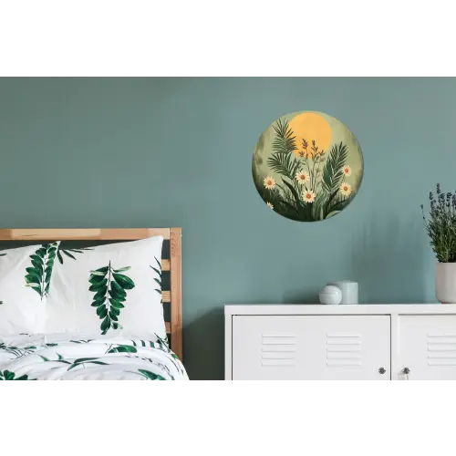Bloemen - Bladeren - Zon - Groen Wandcirkel aluminium klein -slaapkamer