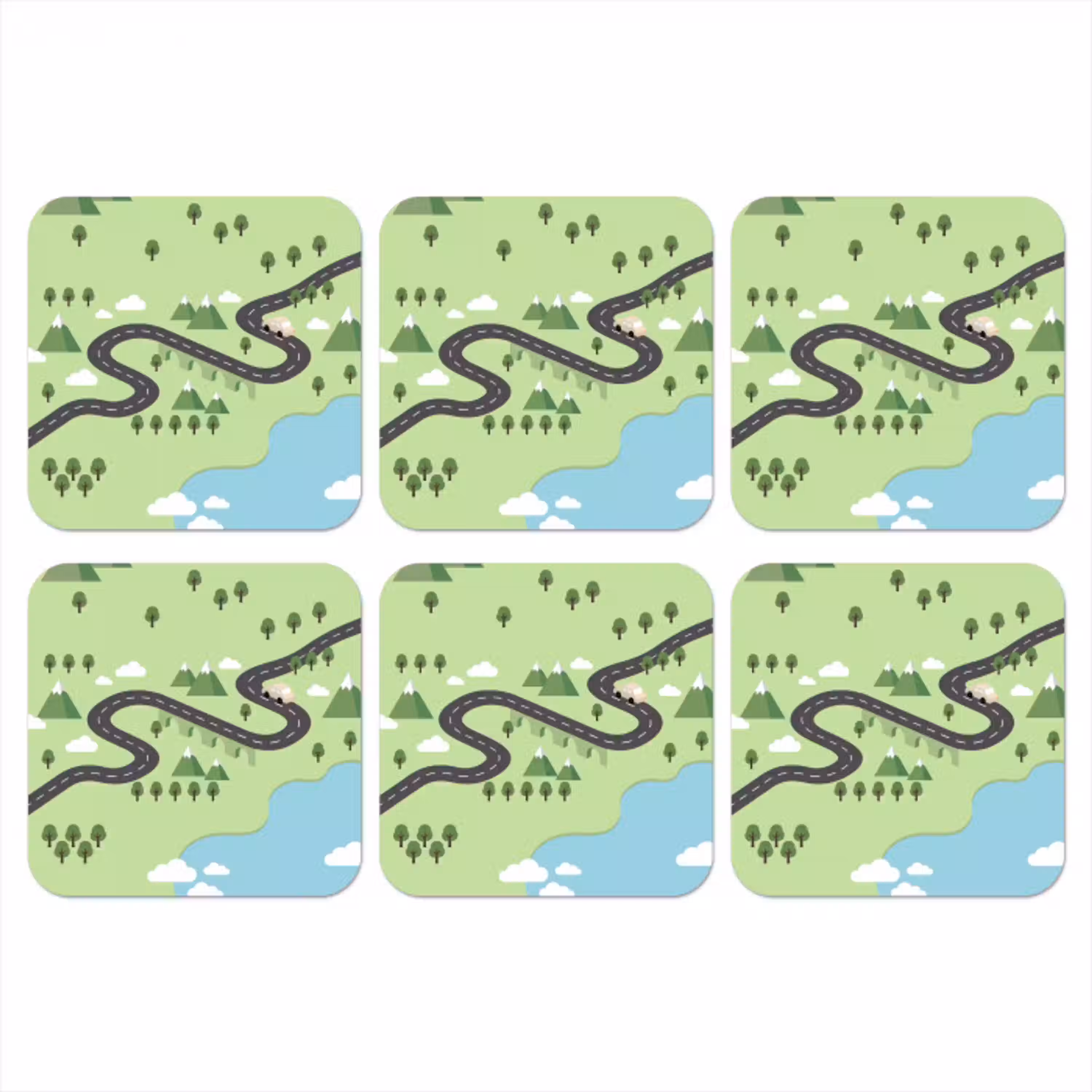 Auto - Bergweg - Natuur - Illustratie onderzetter kurk middel -3d